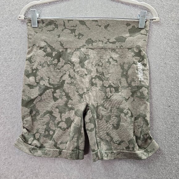 Gymshark Women Activewear Shorts Large Gray‎ Camo Seamless Compression Athletic - Picture 1 of 7
